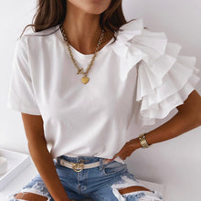 Load image into Gallery viewer, O Neck Solid Blouse Shirt Layered Ruffle Tops
