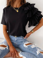 Load image into Gallery viewer, O Neck Solid Blouse Shirt Layered Ruffle Tops
