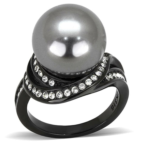 Black(Ion Plating) Stainless Steel Ring with Synthetic Pearl