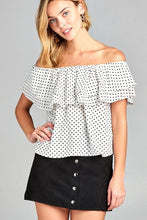 Load image into Gallery viewer, Women&#39;s Double Ruffle Off Shoulder Polka Dot Top
