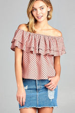 Load image into Gallery viewer, Women&#39;s Double Ruffle Off Shoulder Polka Dot Top
