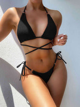 Load image into Gallery viewer, Textured Halter Neck Tie Side Bikini Set
